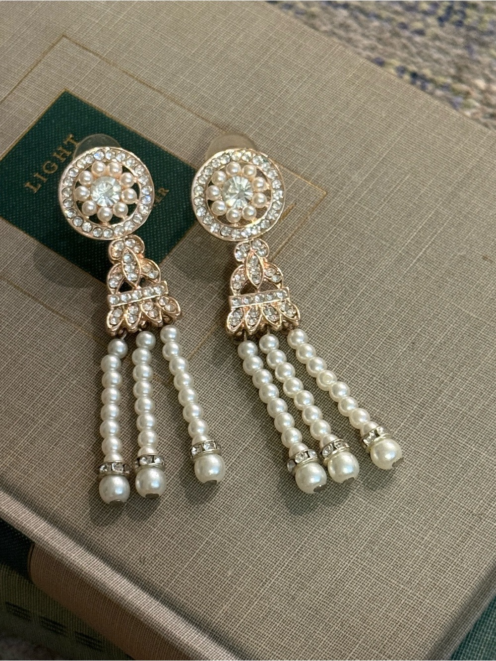 Art Deco Pearl Rhinestone Tassel Drop Earrings Bridal Gatsby 1920s Dangle